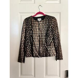 Joseph Ribkoff Women's Black Glittery Metallic Copper Dots Zip Jacket Size 4